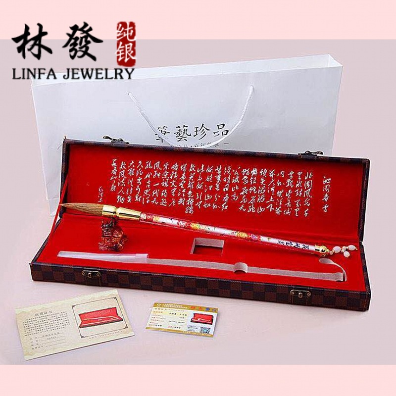 送禮佳品 高檔純銀絨沙金 狼毫毛筆 商務收藏辦公賀壽AG999足銀工廠,批發,進口,代購