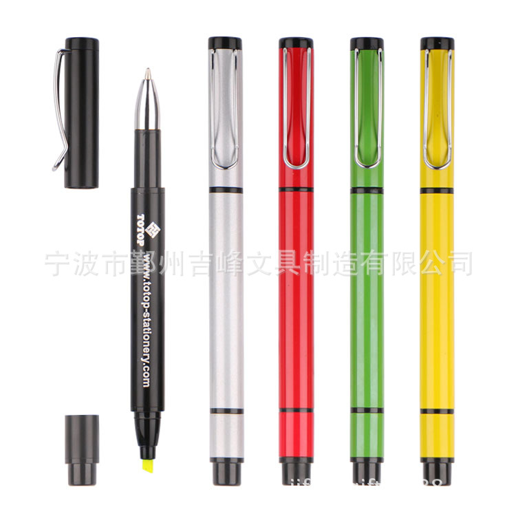 亮光彩漆鋁桿雙頭熒光筆，鋼絲筆夾THB002 定製logo廣告圓珠筆工廠,批發,進口,代購