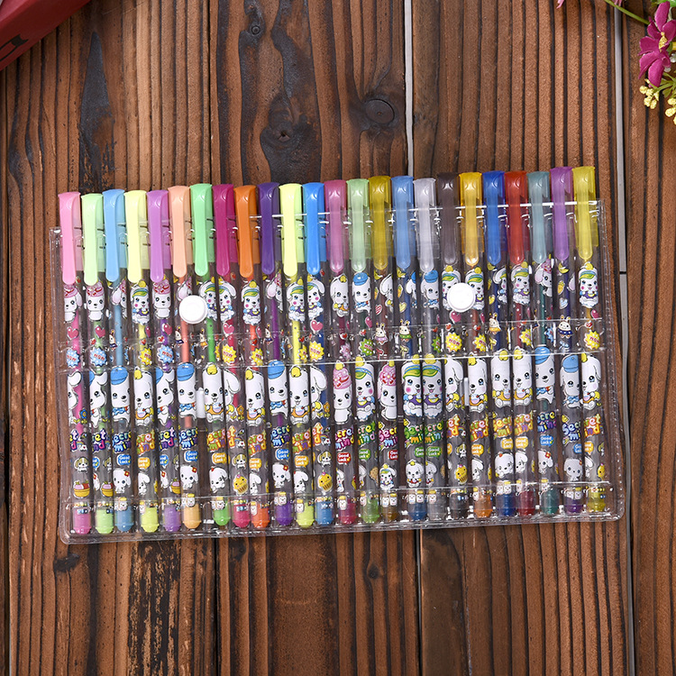 24色PVC袋裝熒光筆閃光筆 彩色中性筆學生文具套裝彩筆塗鴉筆批發・進口・工廠・代買・代購
