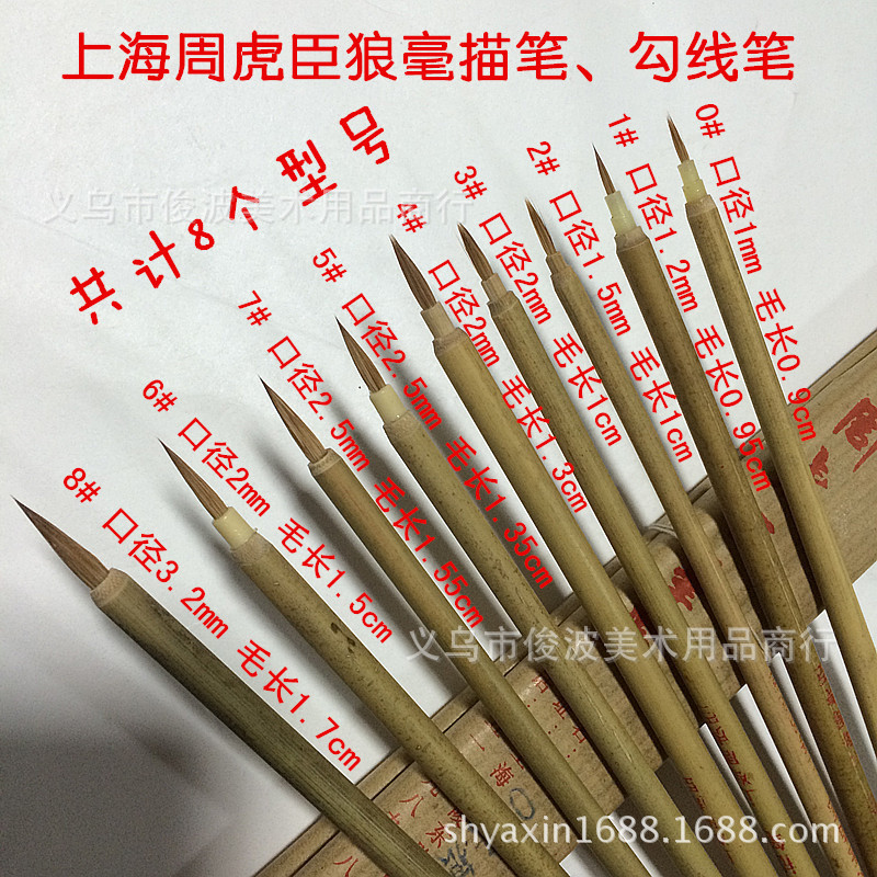 上海周虎臣狼毫描筆勾線筆特細狼毛筆國畫必備用品文房四寶0#-8#工廠,批發,進口,代購