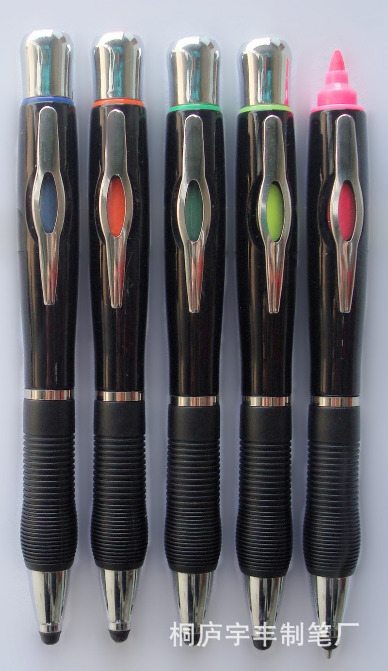 新款電容筆 點觸筆 三合一圓珠筆 筆尖點觸電容筆 熒光筆工廠,批發,進口,代購