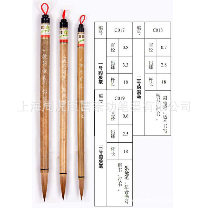 供應周虎臣《一、二、三號豹狼毫》毛筆  高檔狼毫筆批發・進口・工廠・代買・代購