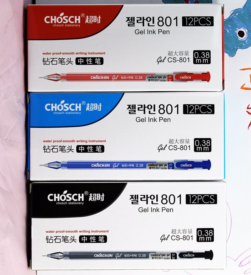 超時韓版中性筆 0.38MM 3色可選  鉆石筆頭，超大容量 CS-801工廠,批發,進口,代購