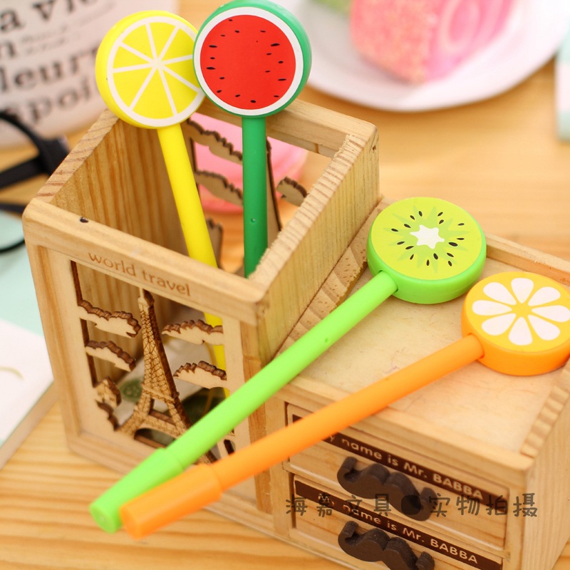 韓國文具 可愛水果棒棒糖中性筆創意針管水筆黑色0.5mm工廠,批發,進口,代購