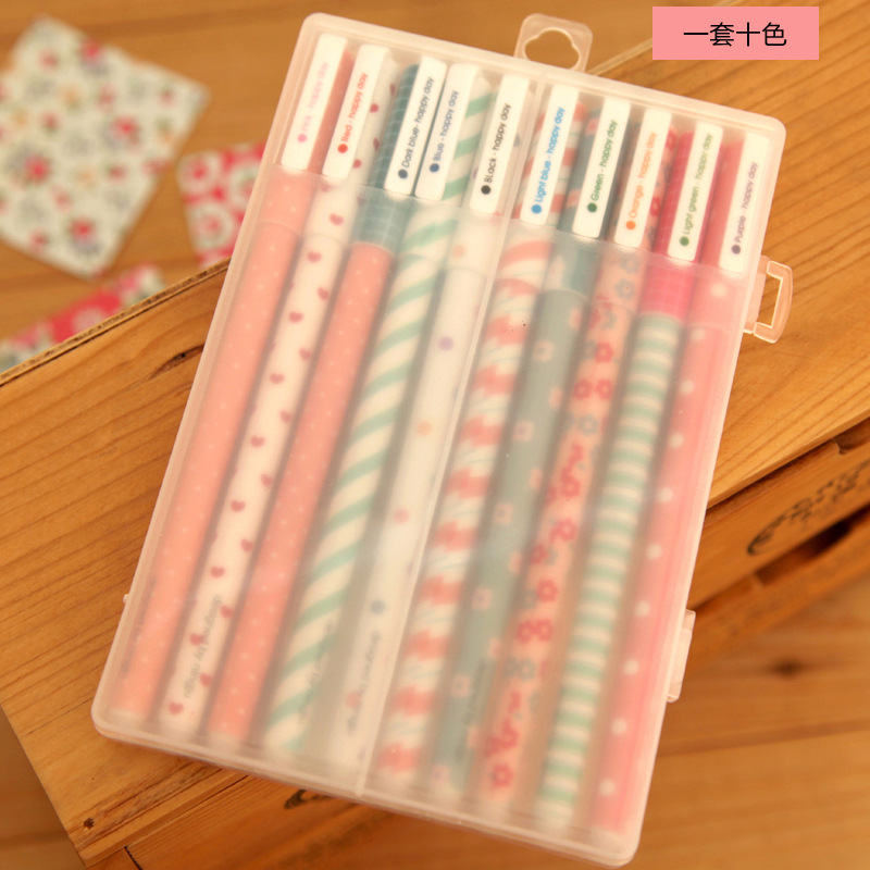 韓國文具 小清新可愛碎花水彩筆彩色中性筆水筆10支套裝工廠,批發,進口,代購