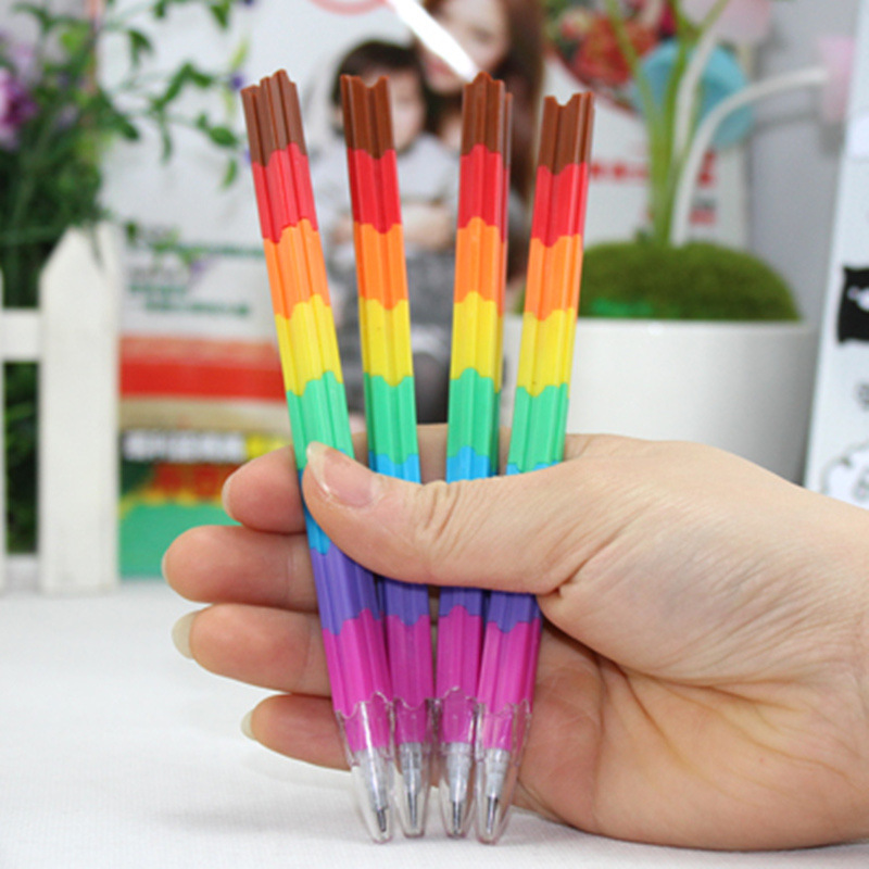 韓國文具 創意彩虹 多功能 子彈頭 積木筆 鉛筆 學習用品文具批發工廠,批發,進口,代購