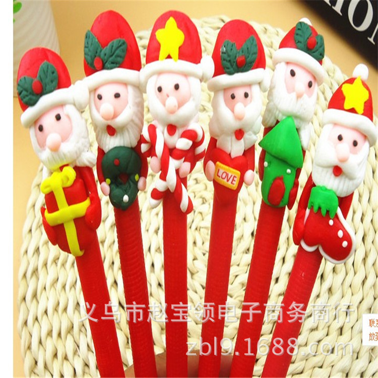 包郵 廠傢直銷卡通軟陶筆圓珠筆聖誕老人雪人筆聖誕節禮學生獎品批發・進口・工廠・代買・代購