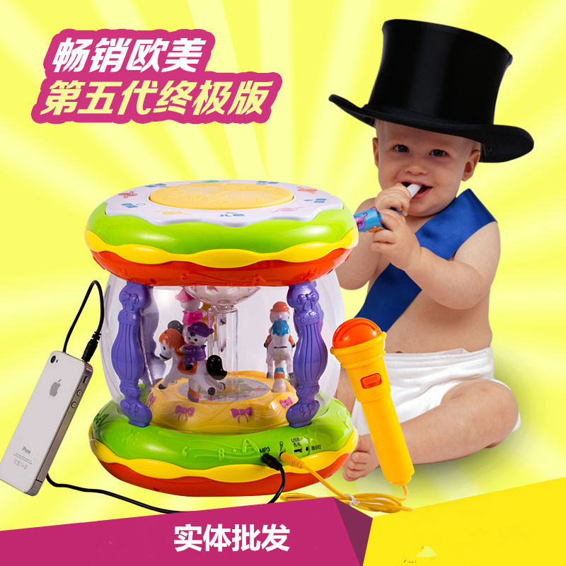 協成6009A旋轉木馬手拍鼓 大號拍拍鼓帶麥克風音樂寶寶益智玩具工廠,批發,進口,代購