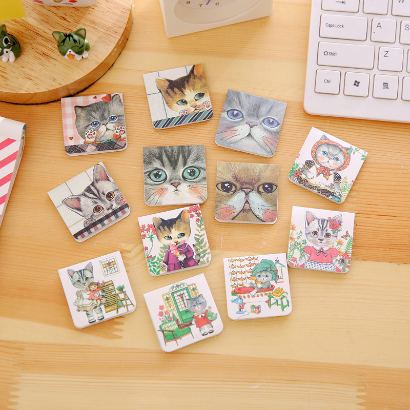 創意韓國文具可愛卡通貓咪學生迷你雙麵磁性書簽學習辦公書頁夾工廠,批發,進口,代購