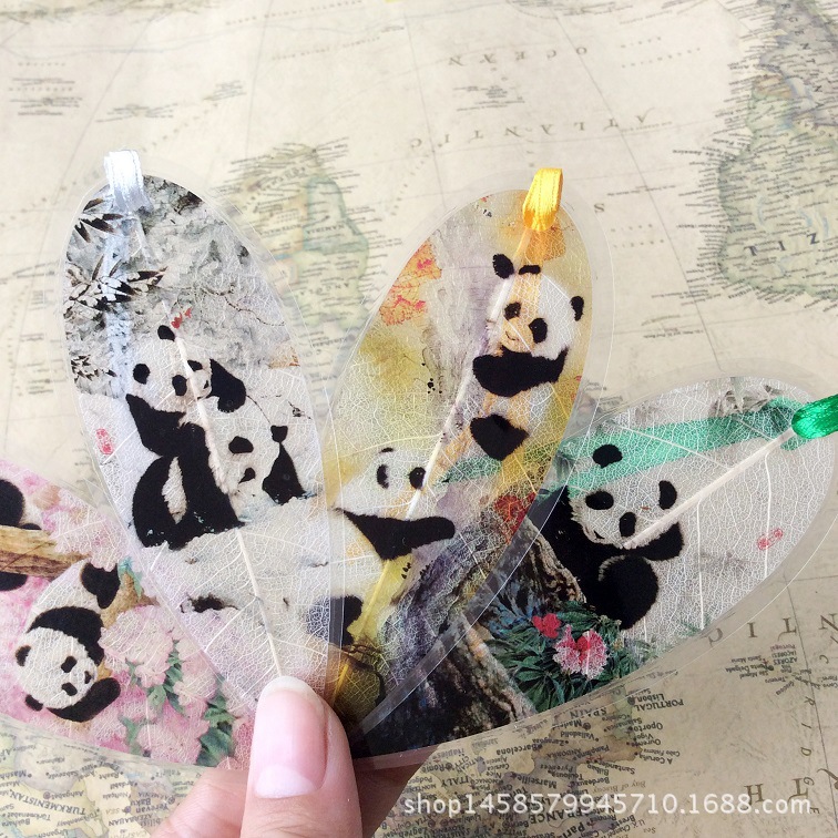 熊貓葉脈書簽中國風古典禮品四川九寨溝成都旅遊紀念出國特色禮品工廠,批發,進口,代購