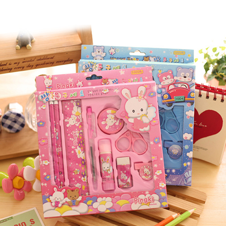 E031韓國文具文具套裝兒童禮品禮盒學習用品9件套生日禮物特價工廠,批發,進口,代購