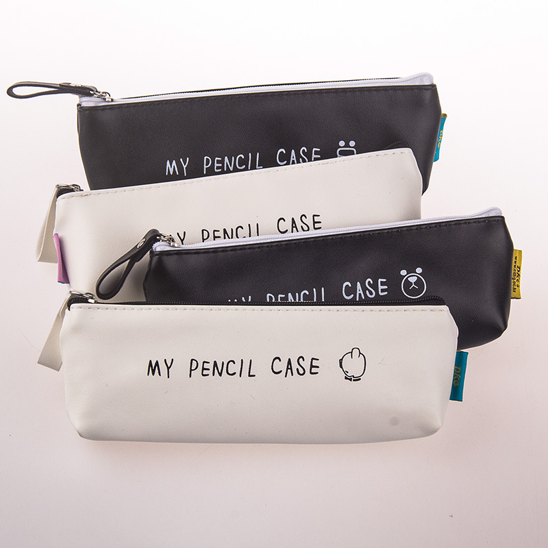 韓國文具小清新皮質筆袋學院男女款復古黑白色筆盒學生鉛筆袋簡約工廠,批發,進口,代購