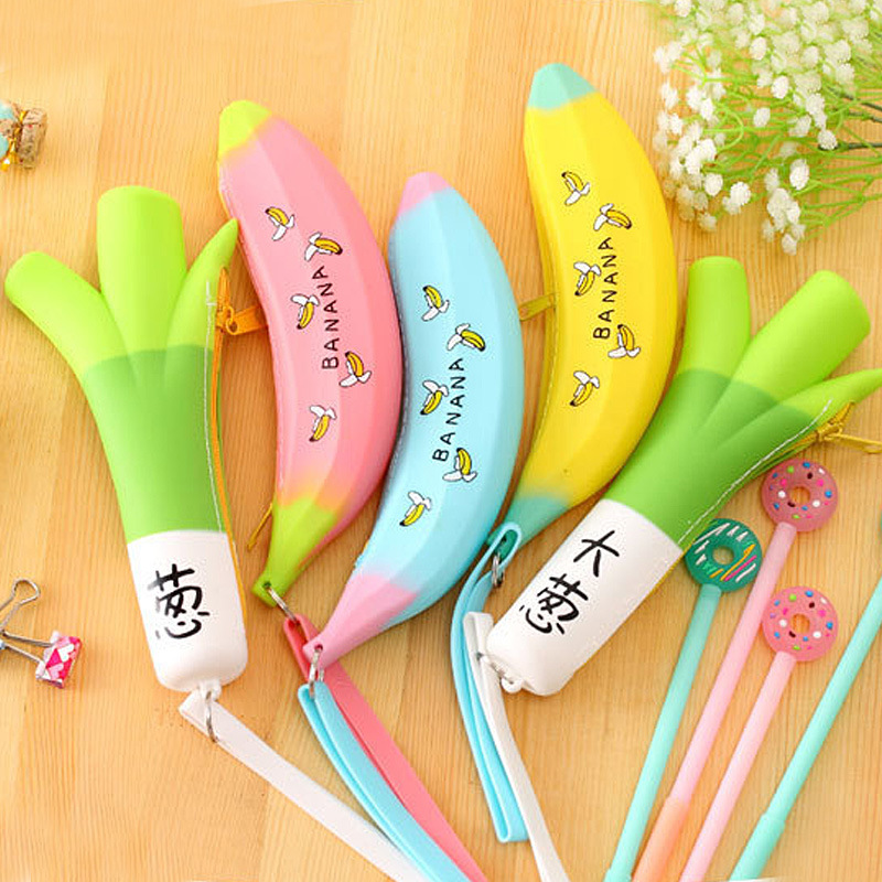 韓國創意香蕉大蔥學生筆袋 趣味文具袋 矽膠大容量女零錢包批發・進口・工廠・代買・代購