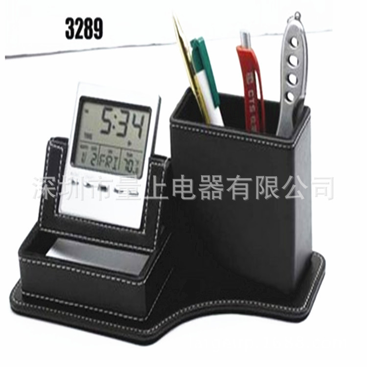 筆筒批發 辦公禮品定製 多功能皮質電子萬年歷便簽盒筆筒 1個起批批發・進口・工廠・代買・代購