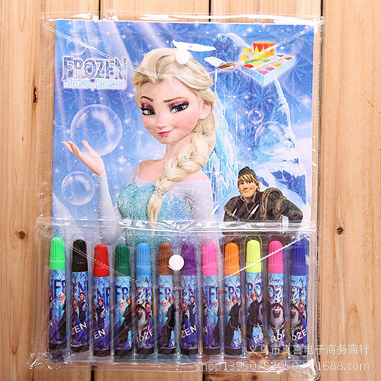 冰雪奇緣文具套裝 12色水彩筆+填色本雪組合套裝 填色本工廠,批發,進口,代購