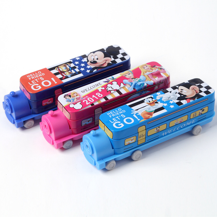 米奇公主文具盒火車雙層鐵質筆盒韓國可愛兒童鉛筆盒工廠,批發,進口,代購