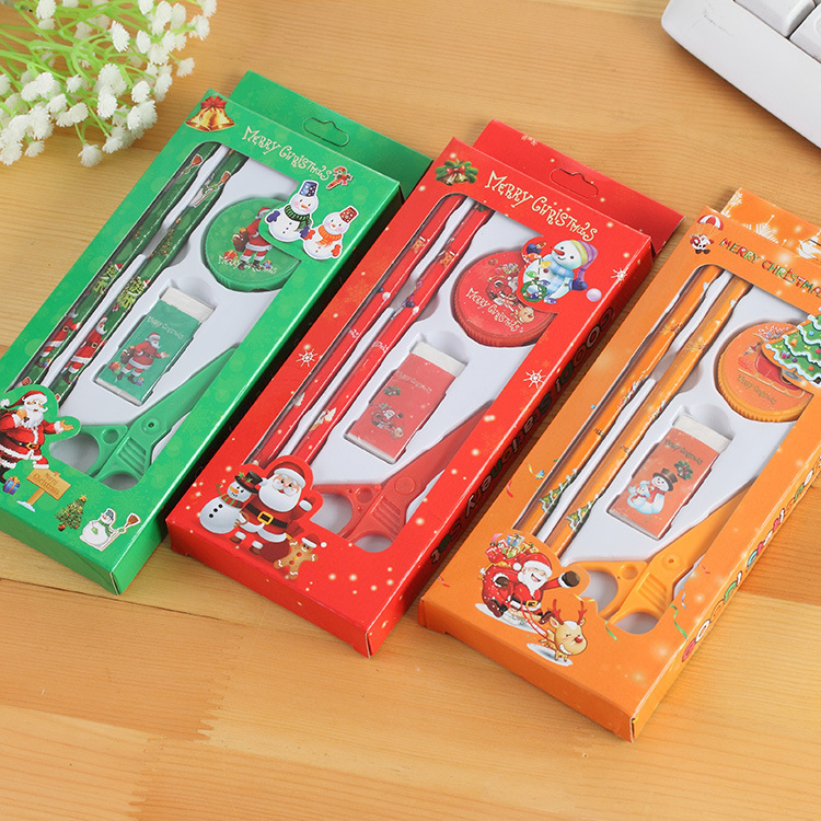 韓國藍果兔5件套聖誕款文具套裝聖誕老人鉛筆組合禮品小學生禮品工廠,批發,進口,代購