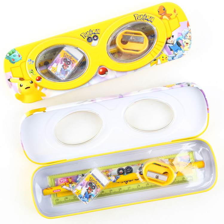 神奇寶貝pokemon go皮卡丘乘法表 放大功能眼鏡型鐵筆盒 文具套裝工廠,批發,進口,代購