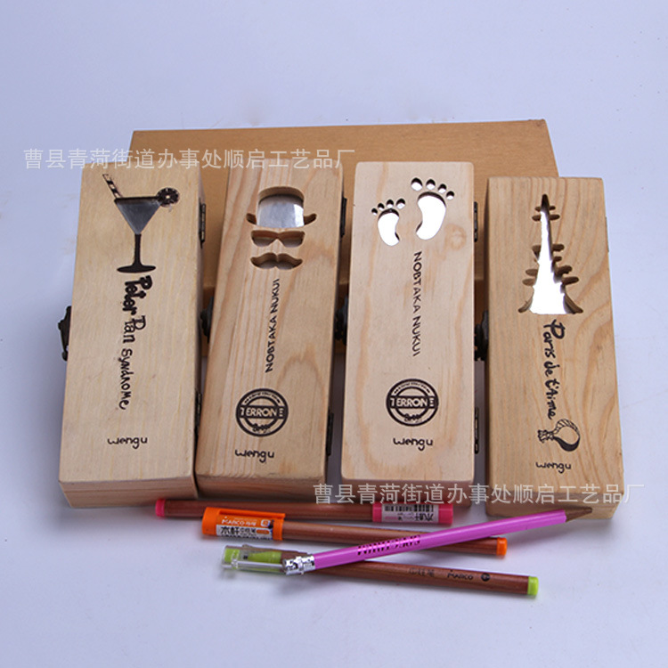 韓式創意文具盒精品鉛筆盒文具收納盒松木木盒雕刻圖案木盒定做批發・進口・工廠・代買・代購