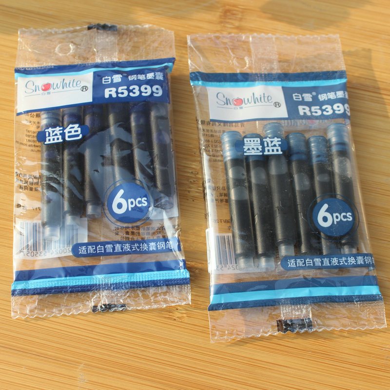 白雪5399袋裝鋼筆墨囊 白雪鋼筆墨膽 補充墨水 6支/包 正品文具工廠,批發,進口,代購