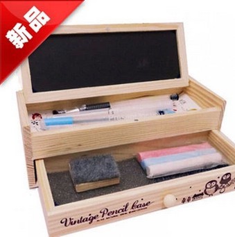 【新款】 韓國文具批發 雙層文具盒抽屜木製鉛筆盒 帶黑板批發・進口・工廠・代買・代購