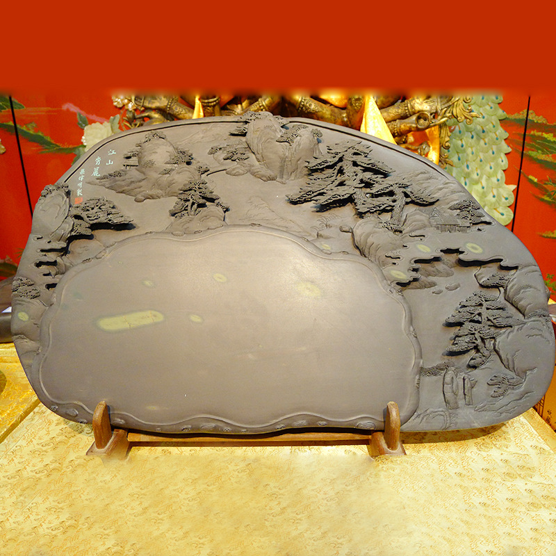 新品《江山秀麗》硯臺 文房四寶端硯 整塊原石石料手工雕刻硯臺批發・進口・工廠・代買・代購