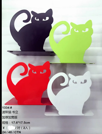 韓國創意文具 波斯貓卡通造型金屬大號書立書擋書夾一對2片批發・進口・工廠・代買・代購