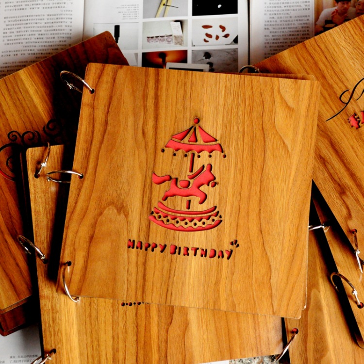 旋轉木馬復古木質相冊 10寸創意自黏DIY相簿 學生禮品 禮物工廠,批發,進口,代購