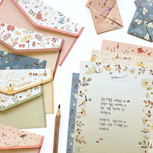 韓國正品碎花甜美信紙信封套裝 復古創意可愛卡通表白4信紙+2信封工廠,批發,進口,代購