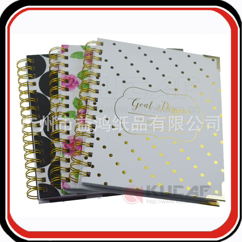 4C 印刷+燙金硬封麵線圈裝訂日記本計劃本定製工廠,批發,進口,代購
