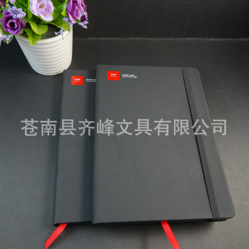 黑色啞光仿皮松緊帶筆記本 絲印兩色logo外貿紅色綁帶筆記本A5批發・進口・工廠・代買・代購