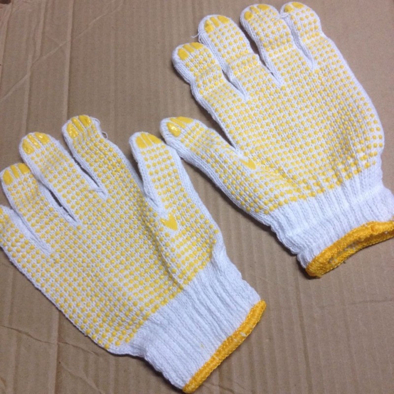 加厚點膠手套防滑手套勞保手套耐磨手套點塑手套棉紗手套一包12對工廠,批發,進口,代購