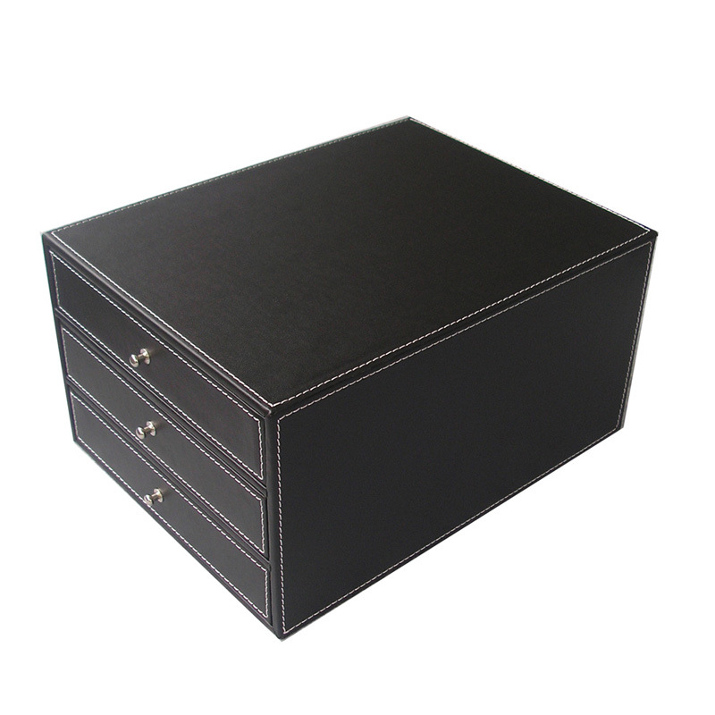 皮革桌麵文件櫃抽屜式A4三層/兩層文件收納盒資料盒商務辦公用品工廠,批發,進口,代購