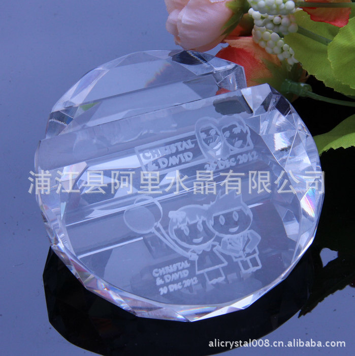 晶韻創意水晶辦公禮品刻麵圓形水晶名片座廠傢直銷工廠,批發,進口,代購