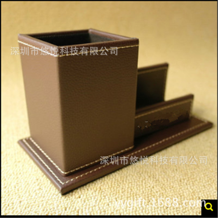 廠傢定製 皮革筆筒名片座 多功能桌麵收納盒 創意時尚辦公用品工廠,批發,進口,代購