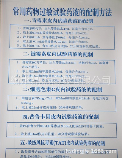 醫用掛圖/急診掛圖/常用藥物過敏試驗藥液的配製方法工廠,批發,進口,代購