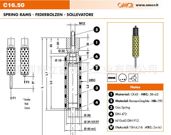 優勢意大利OMCR自潤滑導柱C16.50|進口模具配件|進口模具標準件批發・進口・工廠・代買・代購