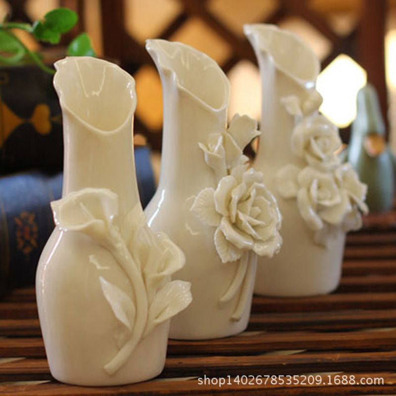 傢居飾品擺件 工藝品擺設 創意時尚陶瓷花瓶 白瓷器歐式玫瑰熱銷工廠,批發,進口,代購
