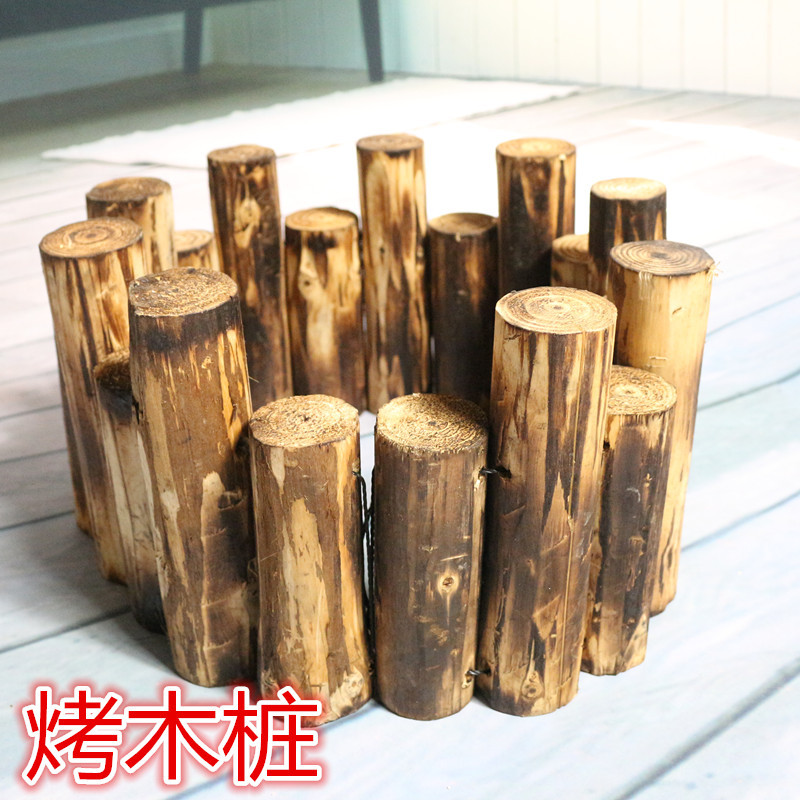 聖誕圍欄戶外防腐木柵欄小籬笆陽臺花園花壇裝飾碳化木樁圓木圍欄工廠,批發,進口,代購