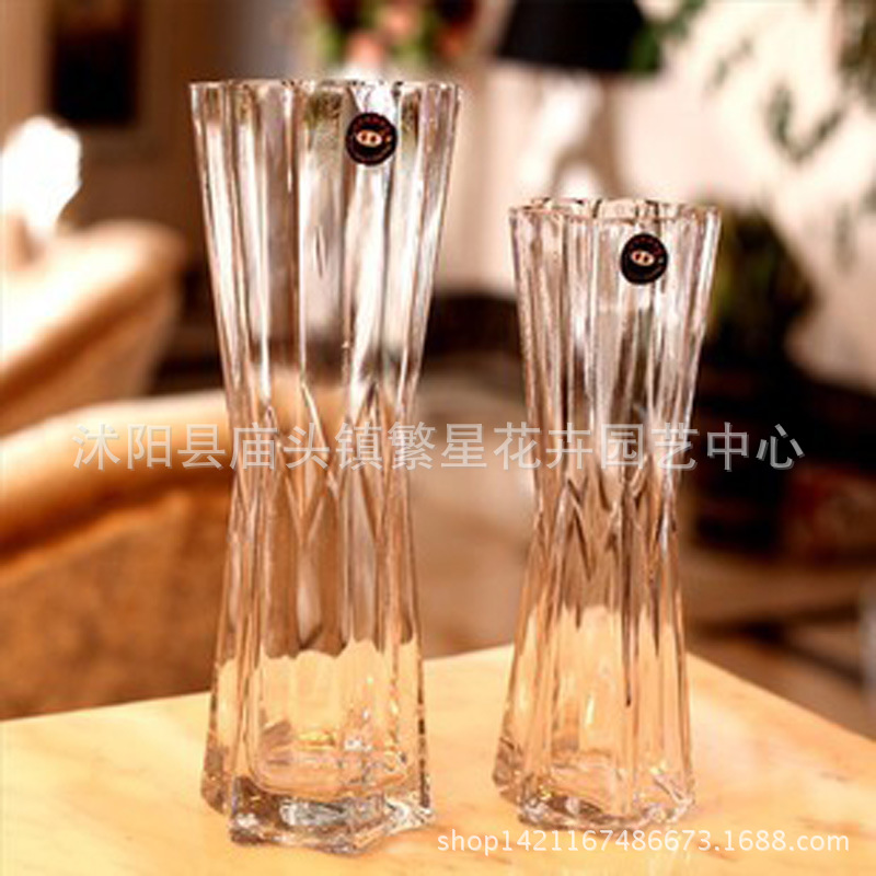 六星六棱玻璃透明花瓶 簡約現代 富貴竹花瓶大號 水晶玻璃花瓶批發・進口・工廠・代買・代購