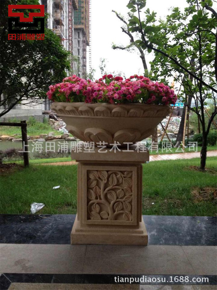 上海 雕花 柱形 花缽 景觀砂巖 人造石 園林景觀花器 廠傢直銷工廠,批發,進口,代購