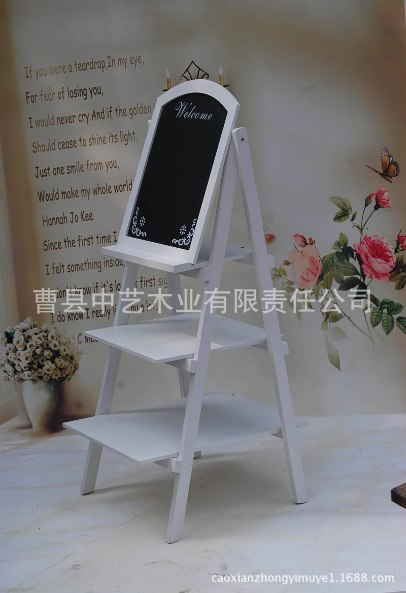 白色三層可折疊室內陽臺花架 木製花盆架 帶黑板歐式花架 定製批發・進口・工廠・代買・代購