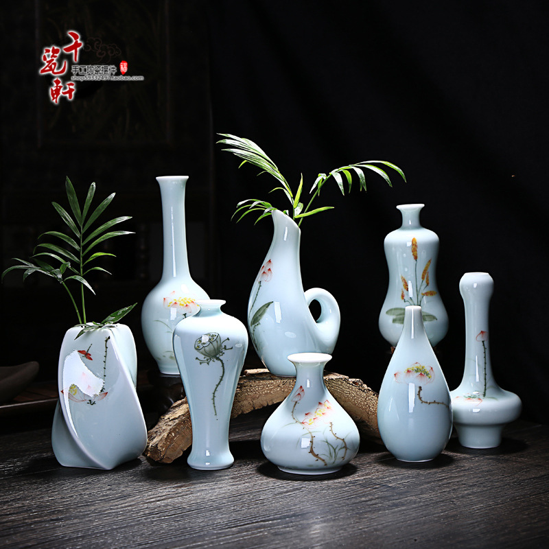 龍泉青瓷簡約手繪素燒花瓶 陶瓷擺件花插小號傢居裝飾品擺設瓶子工廠,批發,進口,代購