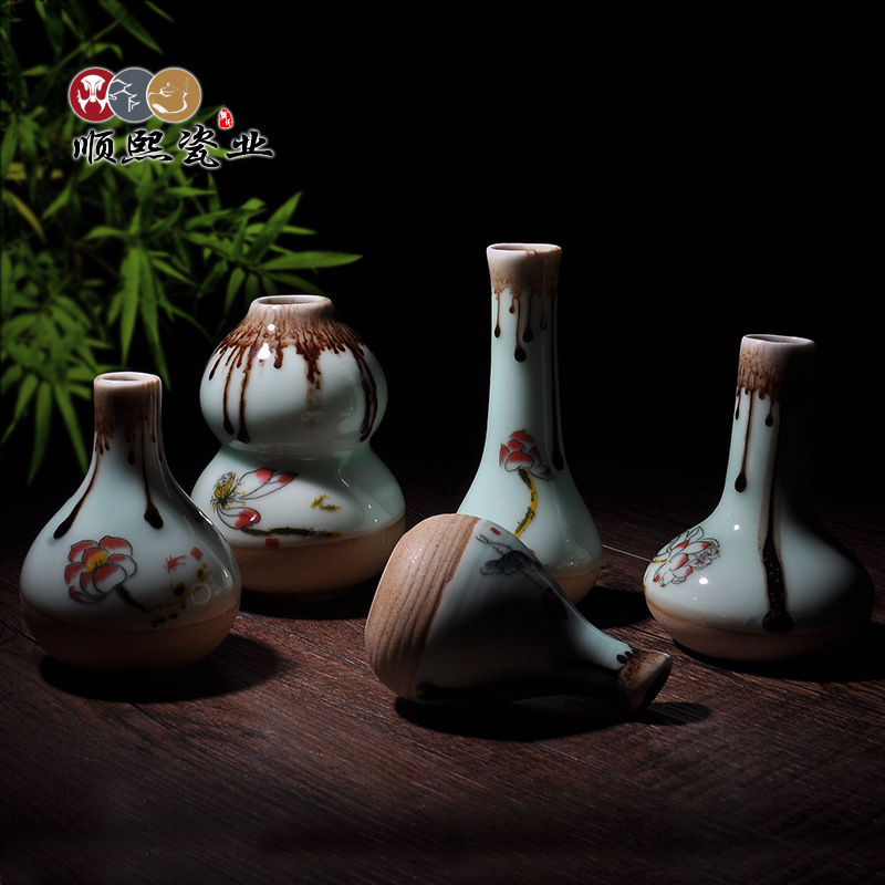傢居擺件 陶瓷小花瓶 辦公室青瓷花寵 裝飾花插 陶瓷工藝品 水培工廠,批發,進口,代購