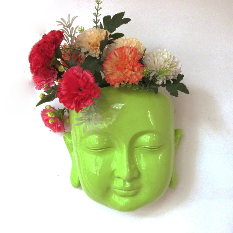 掛墻花插中式佛頭花插花器花瓶佛臉佛首禪意掛件壁飾花盆OY-010工廠,批發,進口,代購
