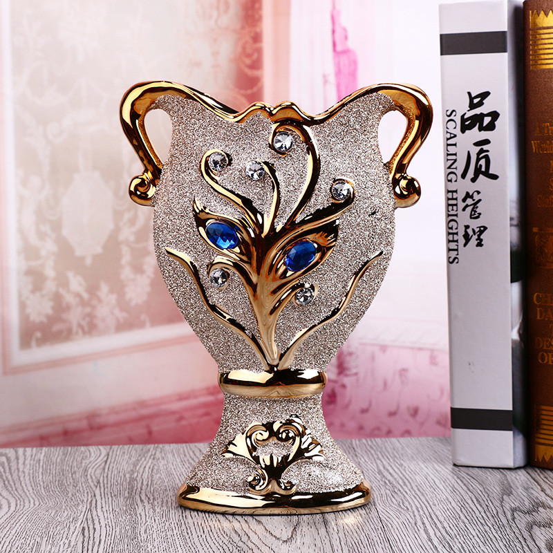 彩繪獎杯狀陶瓷花瓶 精致奢華傢用桌麵鮮花容器擺件 產傢直銷工廠,批發,進口,代購
