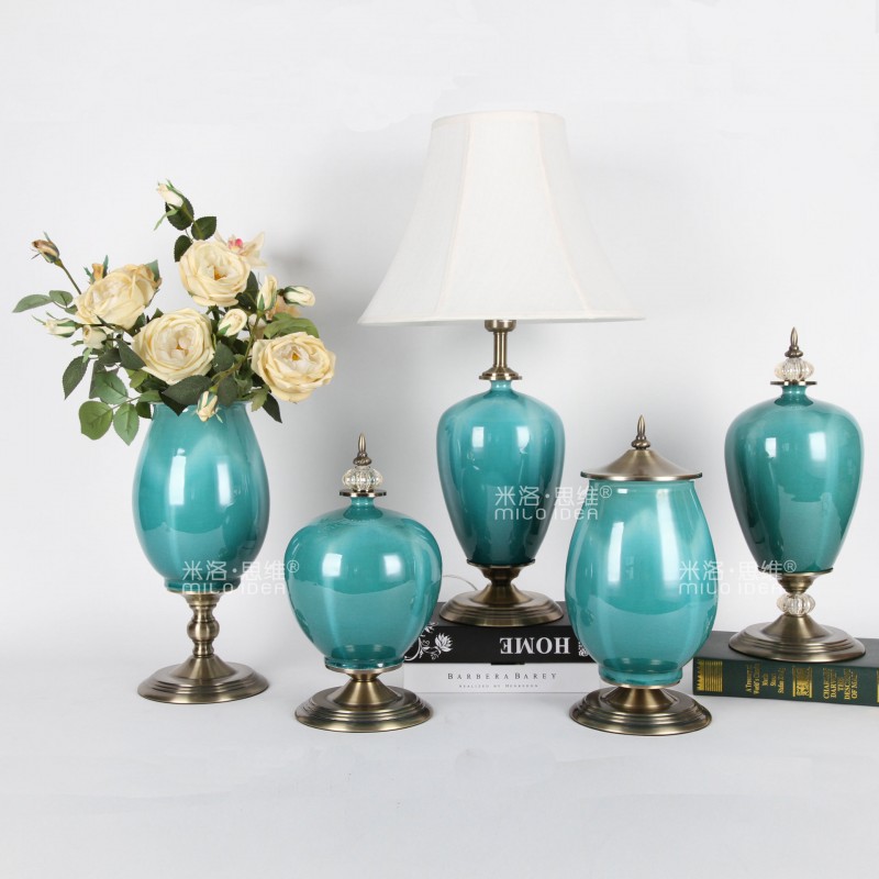 新品新古典歐式復古奢華樣板房客廳傢居軟裝飾品藍色陶瓷花瓶擺件工廠,批發,進口,代購
