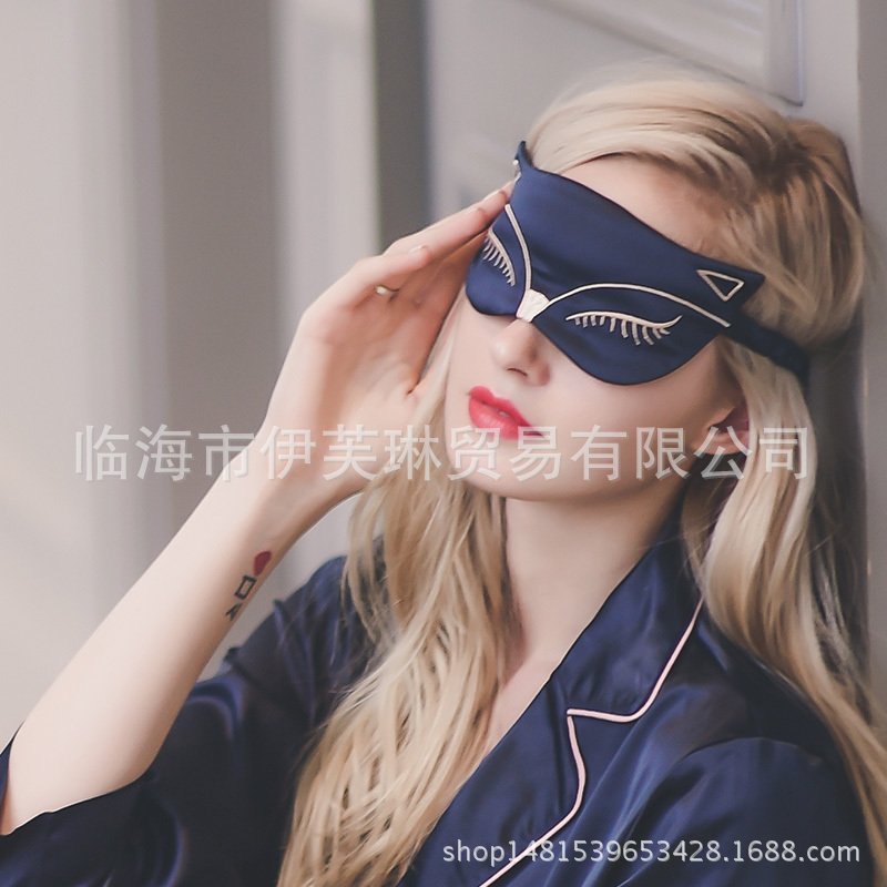 雙麵絲綢透氣遮光助眠睡覺睡眠卡通可愛小狐貍桑蠶絲刺繡眼罩女工廠,批發,進口,代購