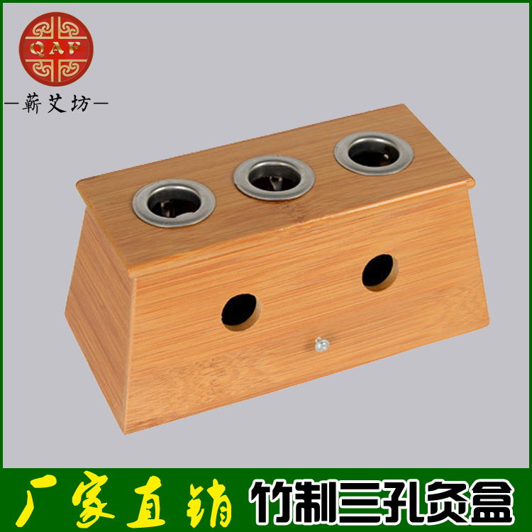 天然竹製三孔艾灸盒 隨身灸3孔溫灸器 三眼艾條盒 南陽艾條廠傢工廠,批發,進口,代購